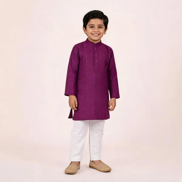 Vastraveda_Boys_Casual_Kurta_And_Pyjama_Set_(Purple_Pack_Of_1)