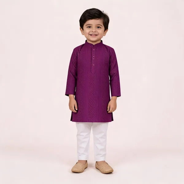 Vastraveda_Boys_Casual_Kurta_And_Pyjama_Set_(Purple_Pack_Of_1)