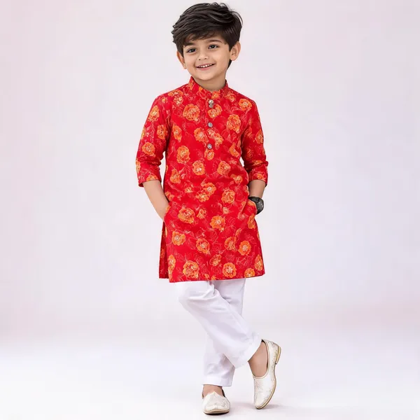 Vastraveda_Boys_Wedding,_Festive_&_Party_Kurta_And_Pyjama_Set_(Red_Pack_Of_1)