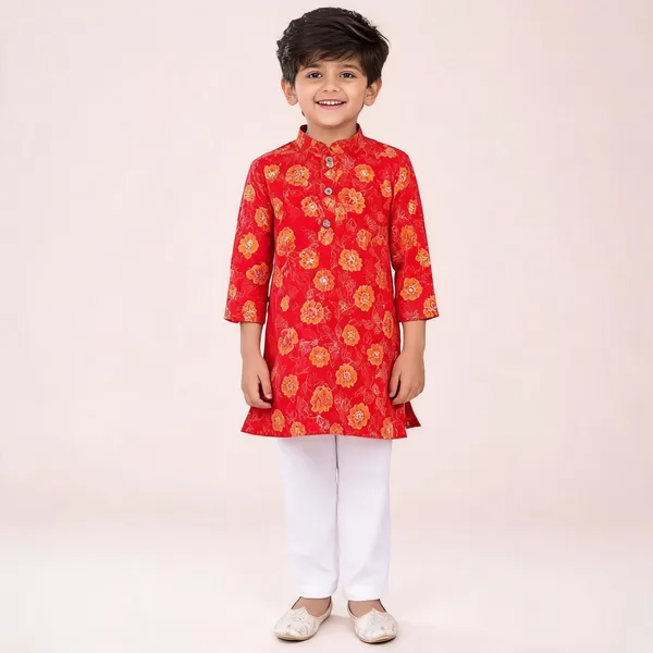 Vastraveda_Boys_Wedding,_Festive_&_Party_Kurta_And_Pyjama_Set_(Red_Pack_Of_1)