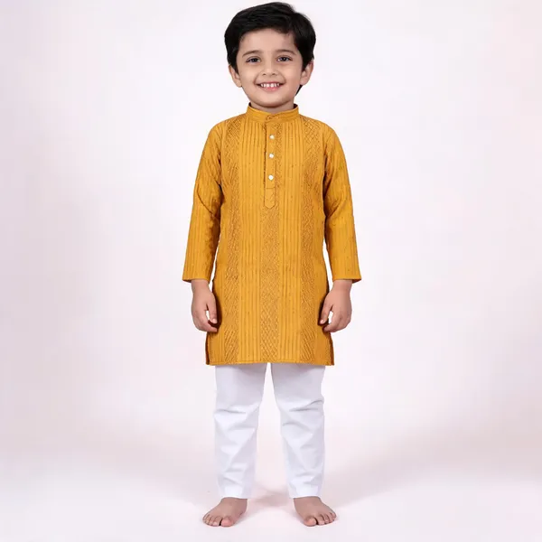Vastraveda_Boys_Casual_Kurta_And_Pyjama_Set_(Yellow_Pack_Of_1)