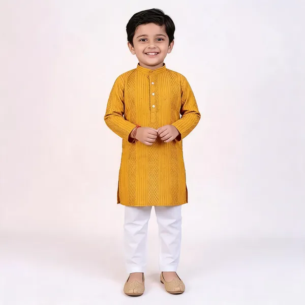 Vastraveda_Boys_Casual_Kurta_And_Pyjama_Set_(Yellow_Pack_Of_1)