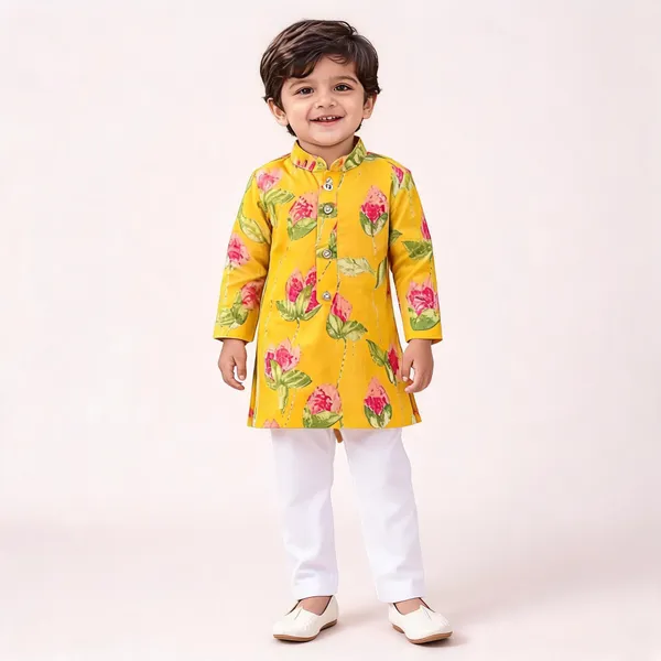 Vastraveda_Boys_Festive_&_Party,_Casual,_Wedding_Kurta_And_Pyjama_Set_(Yellow_Pack_Of_1)