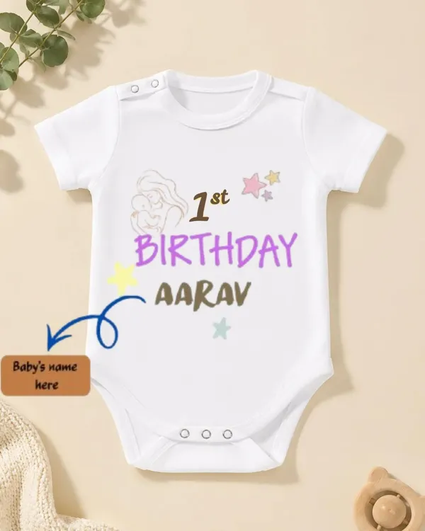 White_Interlock_Jersey_Short_Sleeve_First_Birthday_Bodysuit_For_Babies