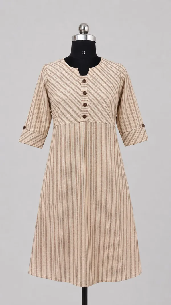 Beige_Cotton_Striped_A-Line_Kurta_For_Women