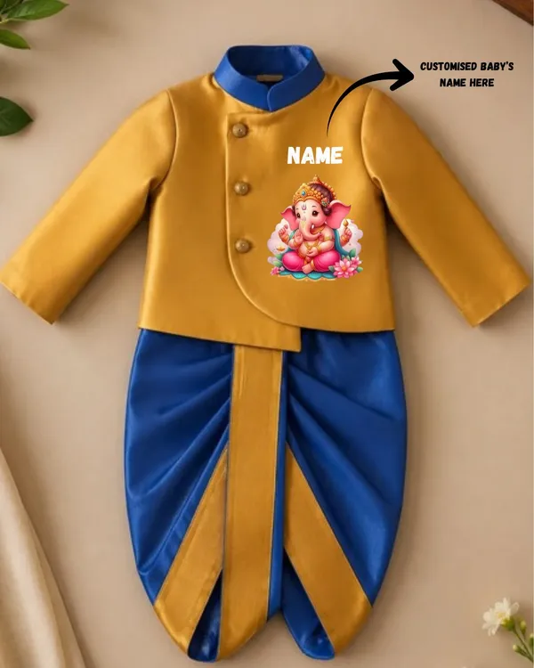 Mustard_Blue_Tissue_Traditional_Kurta_Dhoti_Set_For_Babies