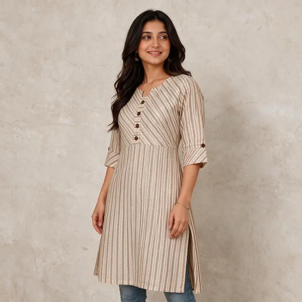 Beige_Cotton_Striped_A-Line_Kurta_For_Women