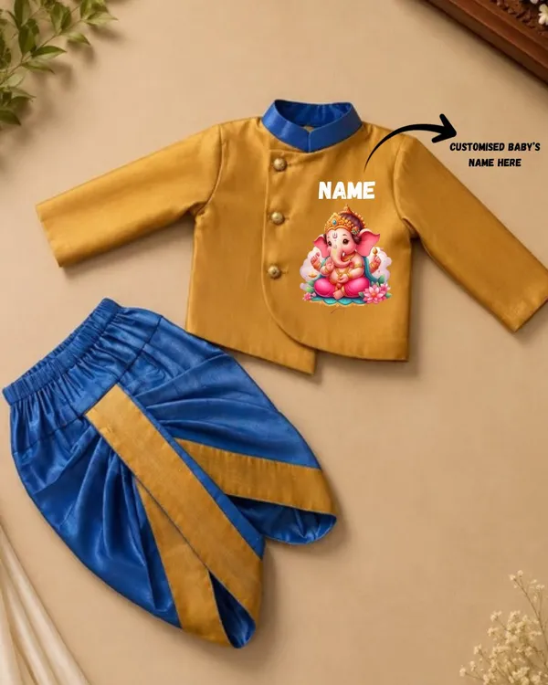 Mustard_Blue_Tissue_Traditional_Kurta_Dhoti_Set_For_Babies