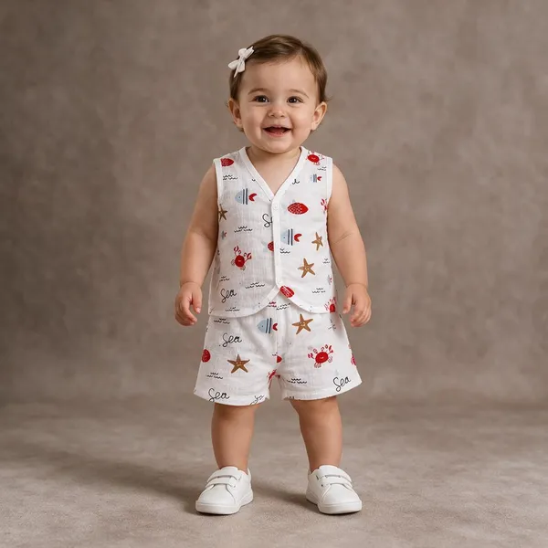 White_Cotton_Sleeveless_Printed_Baby_Outfit_Set_For_Kids