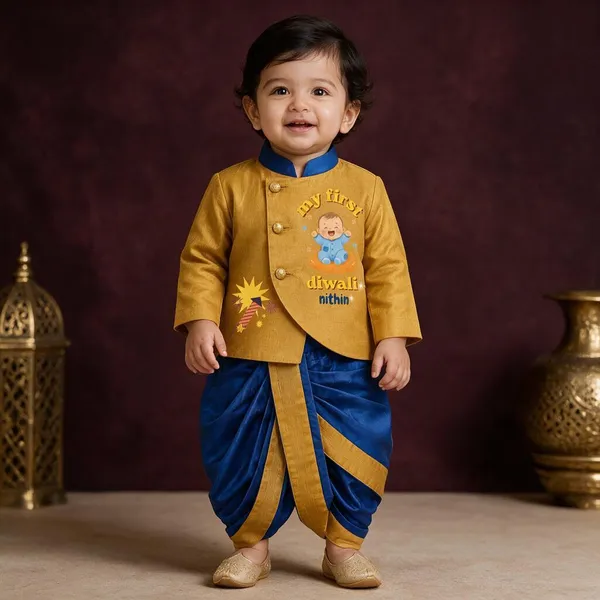 Mustard_Blue_Tissue_Ethnic_Kurta_Dhoti_Set_For_Babies