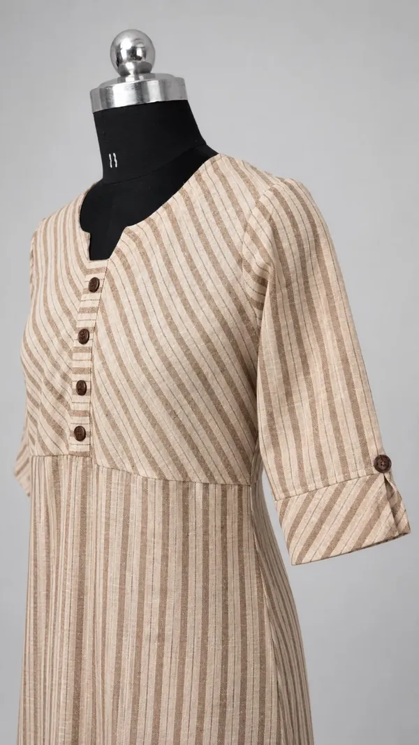 Beige_Cotton_Striped_A-Line_Kurta_For_Women