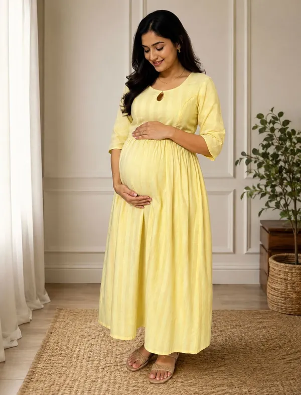 Yellow_Cotton_Flared_Maternity_Maxi_Dress_For_Women