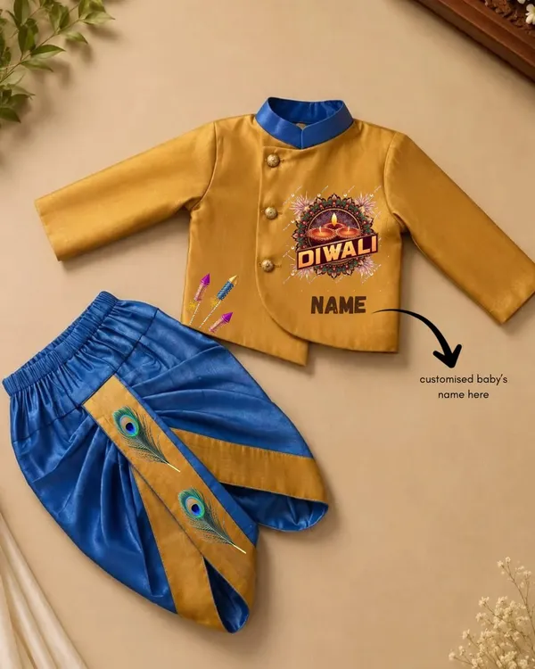 Gold_Blue_Tissue_Traditional_Kurta_Dhoti_Set_For_Babies