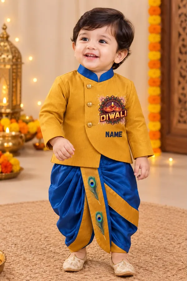 Gold_Blue_Tissue_Traditional_Kurta_Dhoti_Set_For_Babies
