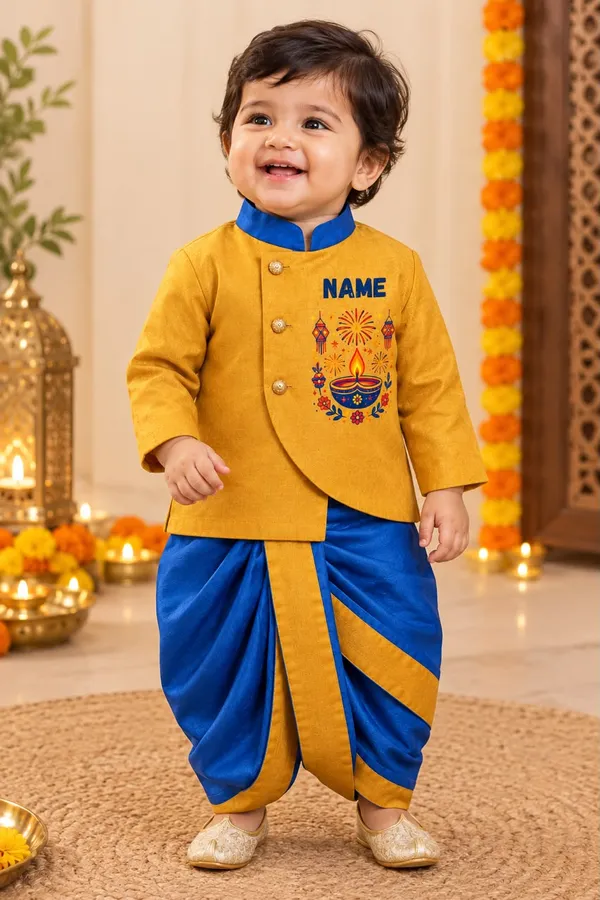 Mustard_Blue_Tissue_Festive_Kurta_Dhoti_Set_For_Babies
