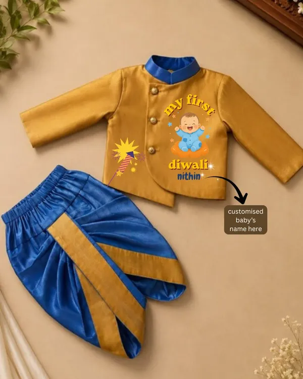 Mustard_Blue_Tissue_Ethnic_Kurta_Dhoti_Set_For_Babies