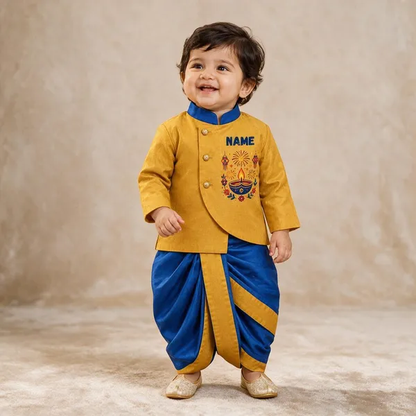 Mustard_Blue_Tissue_Festive_Kurta_Dhoti_Set_For_Babies