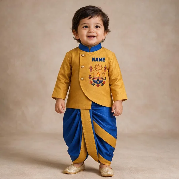 Mustard_Blue_Tissue_Festive_Kurta_Dhoti_Set_For_Babies