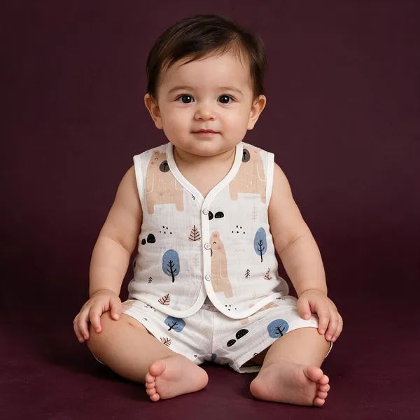 White_Cotton_Sleeveless_Printed_Top_And_Shorts_Set_For_Babies