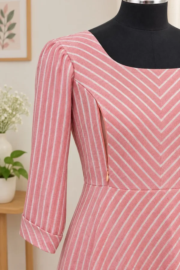 Pink_Cotton_Striped_Flared_Maternity_Maxi_Dress_For_Women