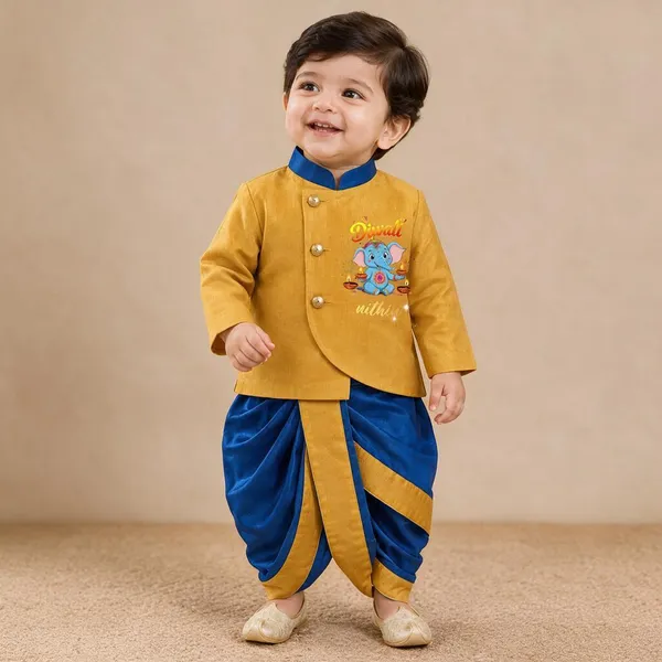 Mustard_Blue_Tissue_Ethnic_Kurta_Dhoti_Set_For_Babies