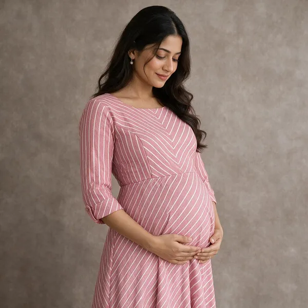 Pink_Cotton_Striped_Flared_Maternity_Maxi_Dress_For_Women