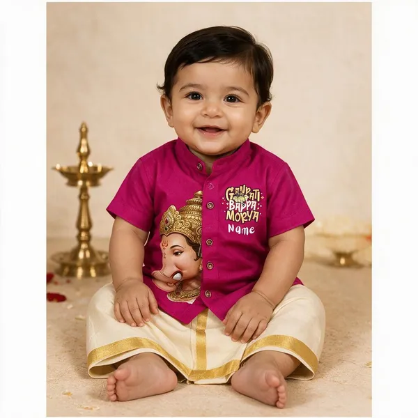 Pink_Cotton_Ethnic_Kurta_Dhoti_Set_For_Babies