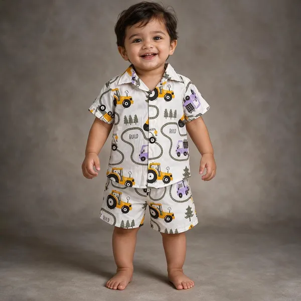 White_Cotton_Printed_Shirt_And_Shorts_Set_For_Babies