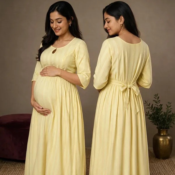 Yellow_Cotton_Flared_Maternity_Maxi_Dress_For_Women