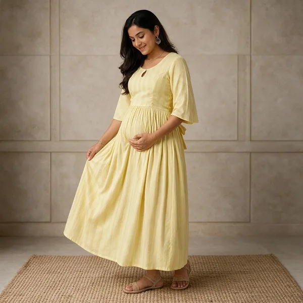 Yellow_Cotton_Flared_Maternity_Maxi_Dress_For_Women