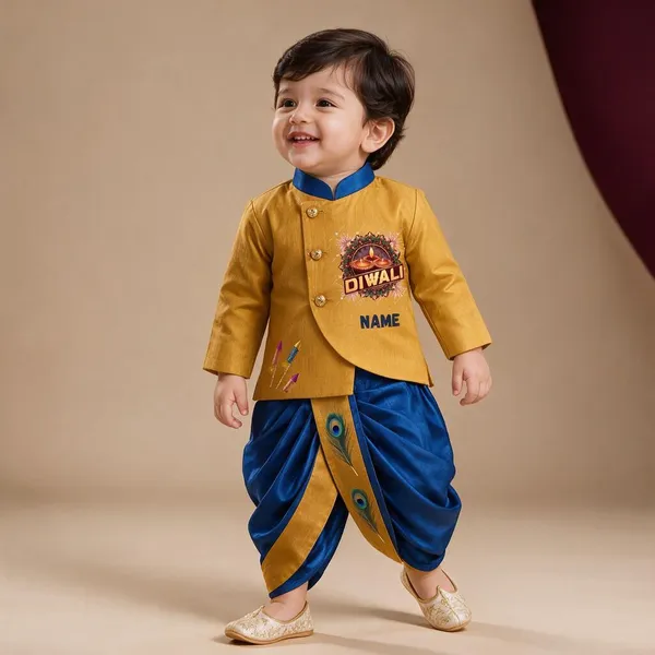 Gold_Blue_Tissue_Traditional_Kurta_Dhoti_Set_For_Babies