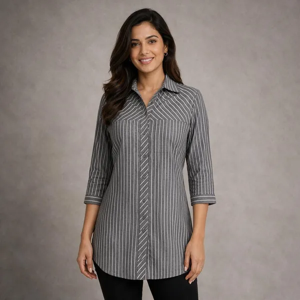 Grey_Cotton_Striped_Button_Down_Short_Kurti_For_Women