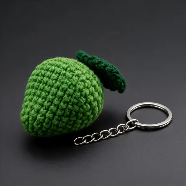 Green_Wool_Crochet_Strawberry_Keychain_For_Unisex