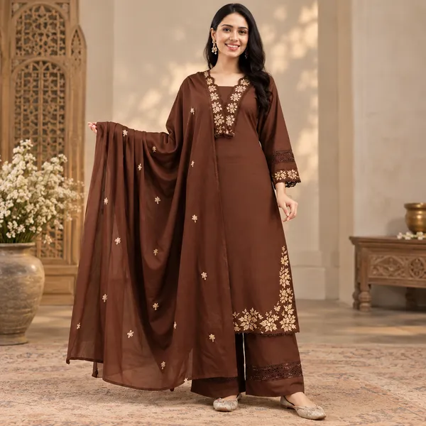 Brown_Cotton_Embroidered_Straight_Suit_Set_For_Women