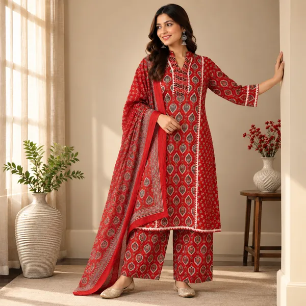 Red_Printed_Straight_Fit_Kurta_Set_For_Women