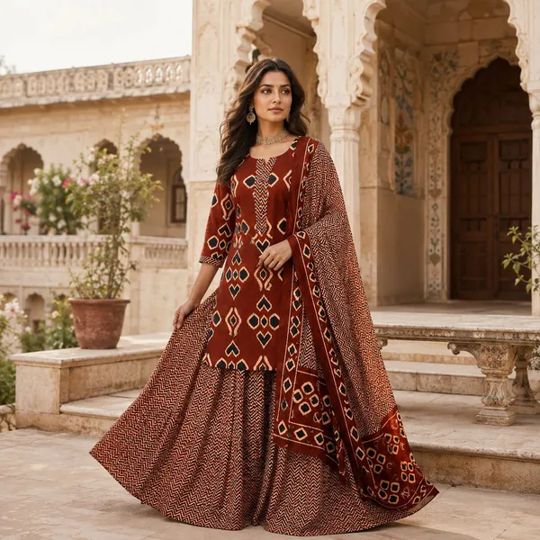 Maroon_Printed_Flared_Ethnic_Lehenga_Set_For_Women