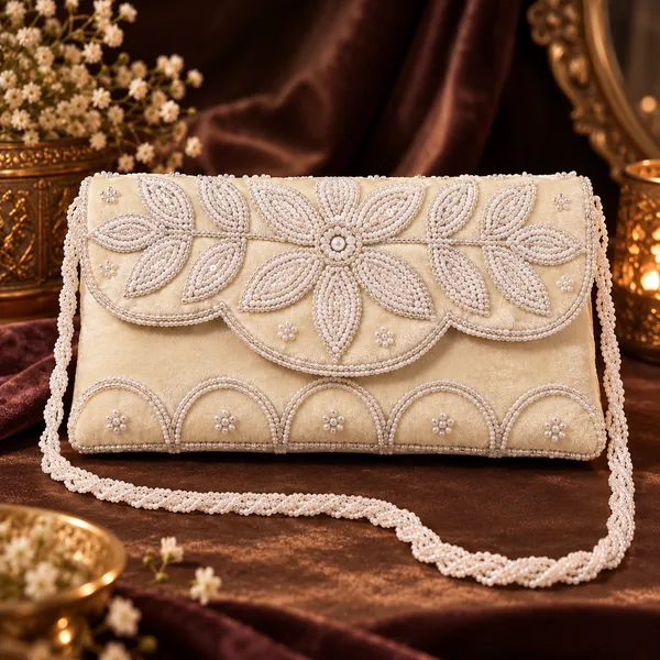 Cream_Beaded_Embroidered_Clutch_Bag_For_Women