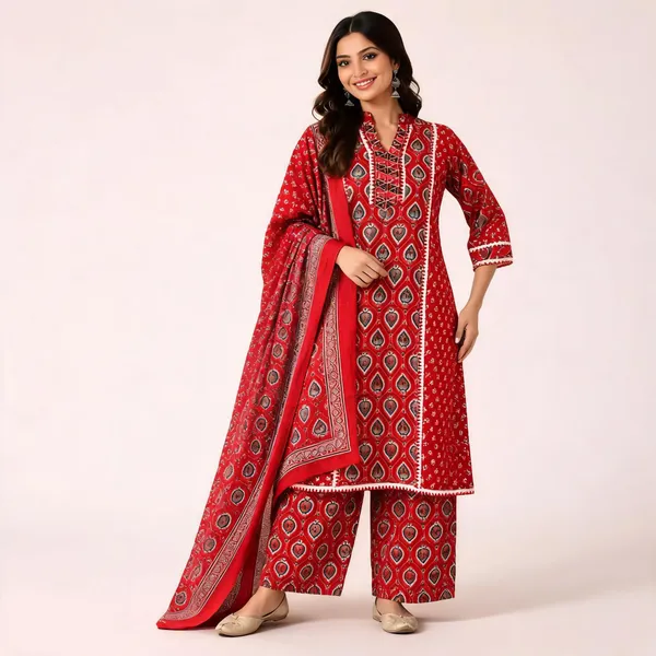 Red_Printed_Straight_Fit_Kurta_Set_For_Women
