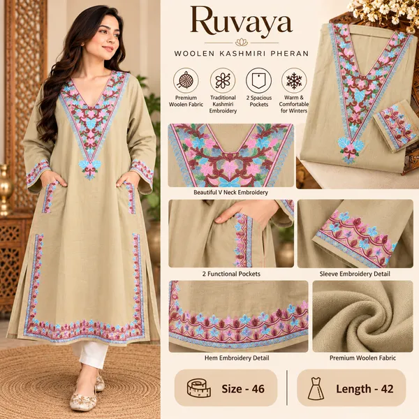 Beige_Woollen_Embroidered_Relaxed_Fit_Pheran_For_Women
