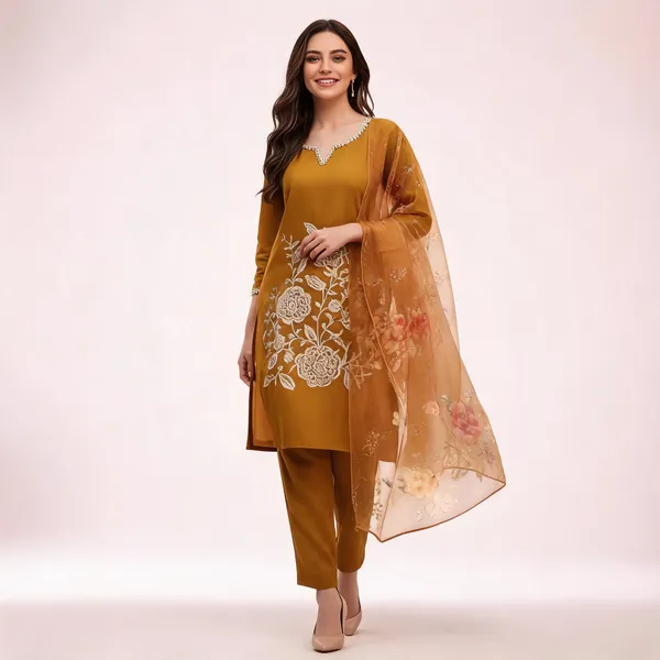 Mustard_Embroidered_Straight_Kurta_Set_For_Women