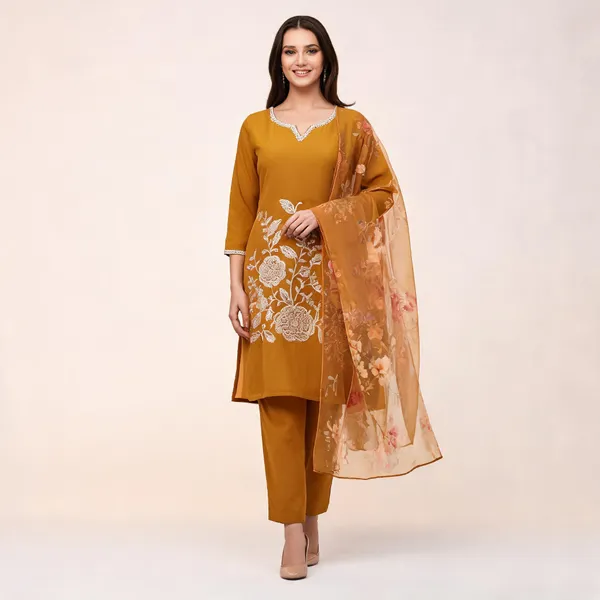 Mustard_Embroidered_Straight_Kurta_Set_For_Women