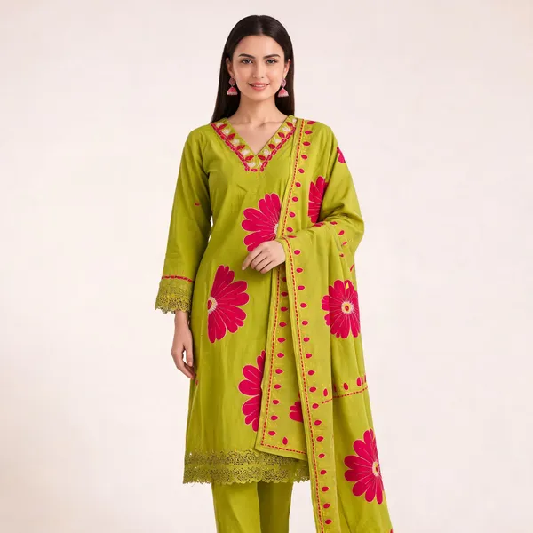 Green_Cotton_Embroidered_Straight_3_Piece_Suit_Set_For_Women