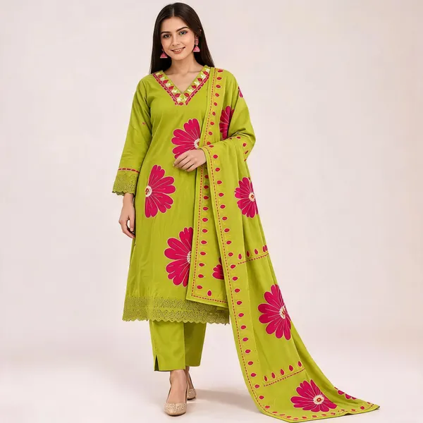 Green_Cotton_Embroidered_Straight_3_Piece_Suit_Set_For_Women