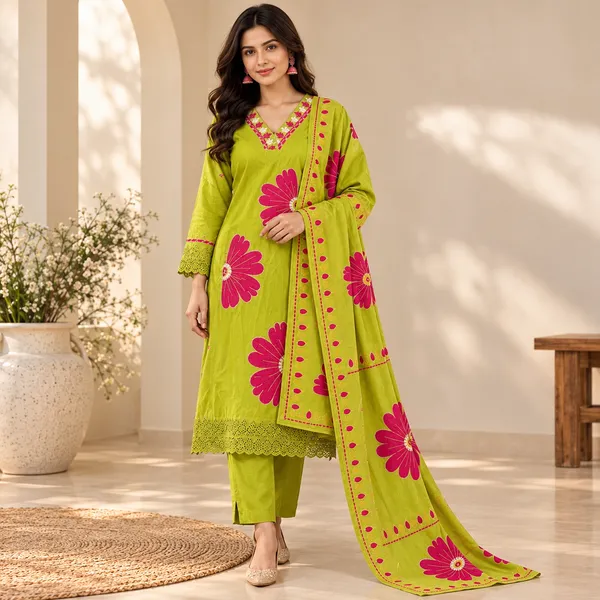 Green_Cotton_Embroidered_Straight_3_Piece_Suit_Set_For_Women