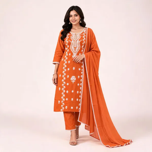 Orange_Cotton_Embroidered_Straight_Suit_Set_For_Women