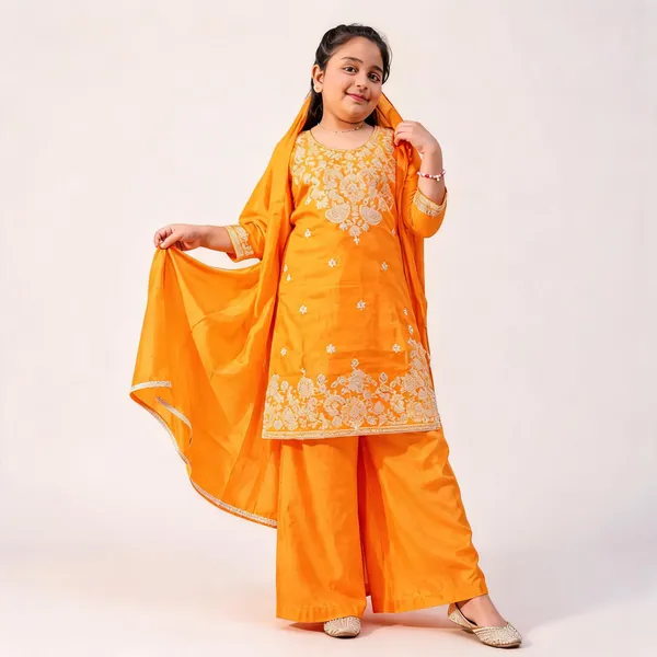 Orange_Embroidered_Straight_Ethnic_Kurta_Set_For_Girls