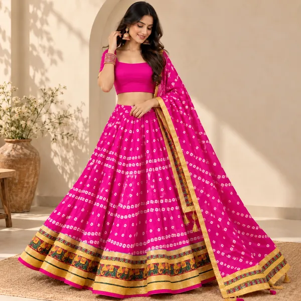 Pink_Silk_Bandhani_Flared_Lehenga_Choli_For_Women