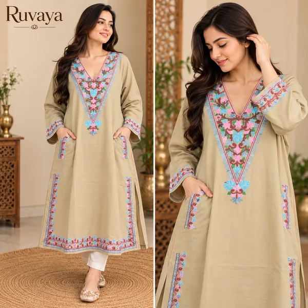 Beige_Woollen_Embroidered_Relaxed_Fit_Pheran_For_Women