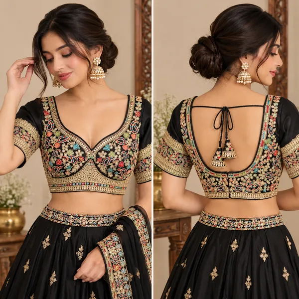 Black_Embroidered_Short_Sleeve_Blouse_For_Women