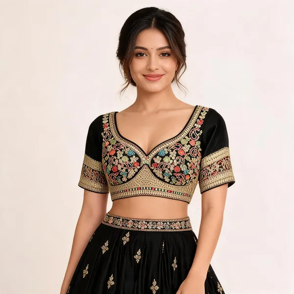 Black_Embroidered_Short_Sleeve_Blouse_For_Women